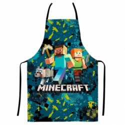 Фартух з 3D принтом Minecraft Steve Alex And Dog - PrintSalon