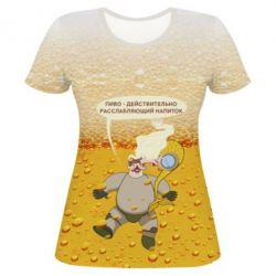 Женская футболка 3D A man with a mermaid swims in beer - PrintSalon