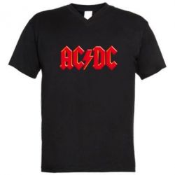 Мужская футболка  с V-образным вырезом AC/DC Red Logo - PrintSalon