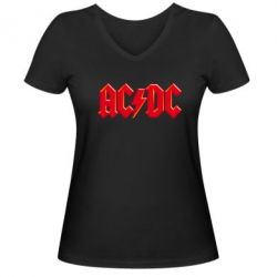 Женская футболка с V-образным вырезом AC/DC Red Logo - PrintSalon