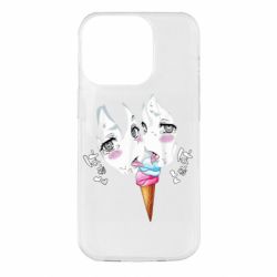 Чехол для iPhone 14 Pro Ahegao girl eating ice cream - PrintSalon