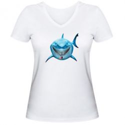 Женская футболка с V-образным вырезом Акула улыбается - PrintSalon