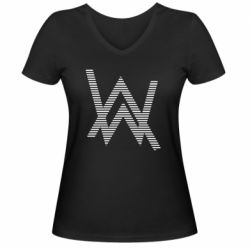 Женская футболка с V-образным вырезом Alan Walker logo stripes - PrintSalon