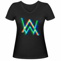 Женская футболка с V-образным вырезом Alan Walker multicolored logo - PrintSalon