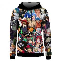 Жіноче 3D худі All the heroes of anime-PrintSalon Жіноче 3D худі All the heroes of anime