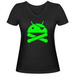Женская футболка с V-образным вырезом Android Pirate - PrintSalon