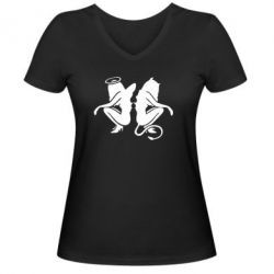Женская футболка с V-образным вырезом Ангел и Демон - PrintSalon