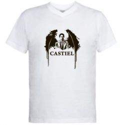 Мужская футболка  с V-образным вырезом Ангел Кастиэль - PrintSalon