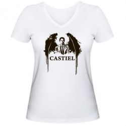 Женская футболка с V-образным вырезом Ангел Кастиэль - PrintSalon