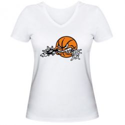 Женская футболка с V-образным вырезом Angry ball - PrintSalon