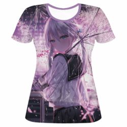 Жіноча 3D футболка Anime girl and sakura - PrintSalon