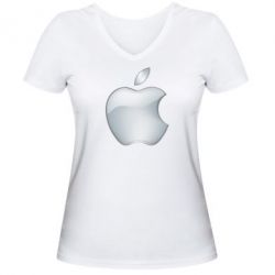 Женская футболка с V-образным вырезом Apple Silver - PrintSalon