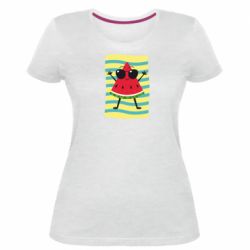 Женская премиум футболка Арбуз на пляже - PrintSalon