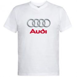 Мужская футболка  с V-образным вырезом Audi 3D Logo - PrintSalon
