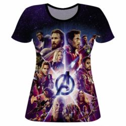 Жіноча 3D футболка Avengers heroes and logo endgame - PrintSalon
