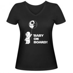 Женская футболка с V-образным вырезом Baby on board 1 - PrintSalon
