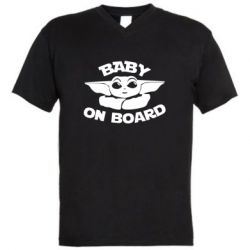 Мужская футболка  с V-образным вырезом Baby on board yoda - PrintSalon
