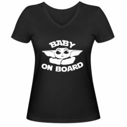 Женская футболка с V-образным вырезом Baby on board yoda - PrintSalon