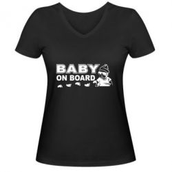 Женская футболка с V-образным вырезом Baby on board - PrintSalon