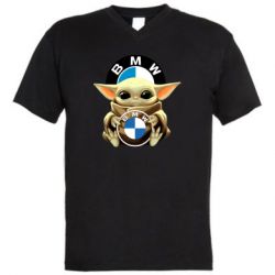 Мужская футболка  с V-образным вырезом Baby yoda bmw - PrintSalon