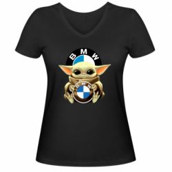 Женская футболка с V-образным вырезом Baby yoda bmw - PrintSalon
