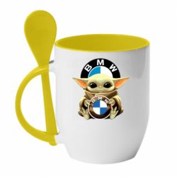 Чашка с ложкой Baby yoda bmw - PrintSalon