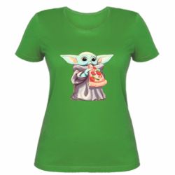 Женская футболка Baby Yoda eats pizza - PrintSalon