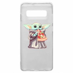 Чехол для Samsung S10+ Baby Yoda eats pizza - PrintSalon