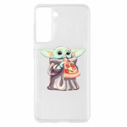 Чехол для Samsung S21 Baby Yoda eats pizza - PrintSalon