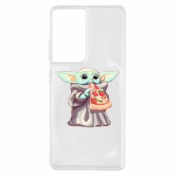 Чехол для Samsung S21 Ultra Baby Yoda eats pizza - PrintSalon