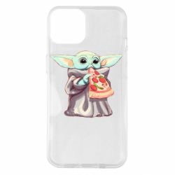 Чехол для iPhone 14 Baby Yoda eats pizza