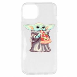 Чехол для iPhone 14 Plus Baby Yoda eats pizza - PrintSalon