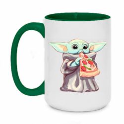 Чашка двухцветная 420ml Baby Yoda eats pizza - PrintSalon