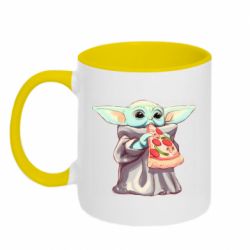 Чашка двухцветная 320ml Baby Yoda eats pizza - PrintSalon