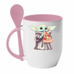 Чашка с ложкой Baby Yoda eats pizza - PrintSalon