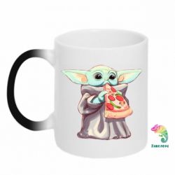 Чашка-хамелеон Baby Yoda eats pizza - PrintSalon
