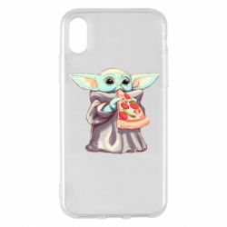 Чехол для iPhone X/Xs Baby Yoda eats pizza - PrintSalon