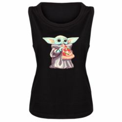 Женская майка Baby Yoda eats pizza - PrintSalon