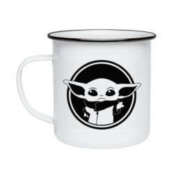 Кружка эмалированная Baby yoda monochrom - PrintSalon
