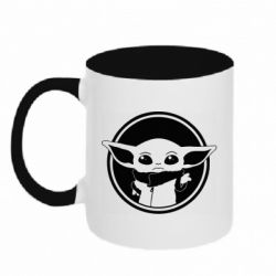 Чашка двухцветная 320ml Baby yoda monochrom - PrintSalon