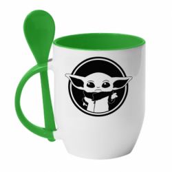 Чашка с ложкой Baby yoda monochrom - PrintSalon