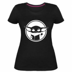 Женская премиум футболка Baby yoda monochrom - PrintSalon