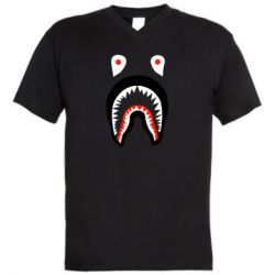 Мужская футболка  с V-образным вырезом Bape shark logo - PrintSalon