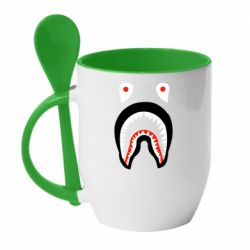 Чашка с ложкой Bape shark logo - PrintSalon