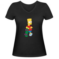 Женская футболка с V-образным вырезом Bart Simpson - PrintSalon