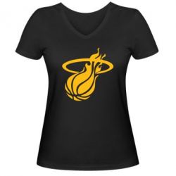 Женская футболка с V-образным вырезом Баскетбольный мяч в кольце - PrintSalon