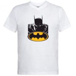 Мужская футболка  с V-образным вырезом Batman face - PrintSalon