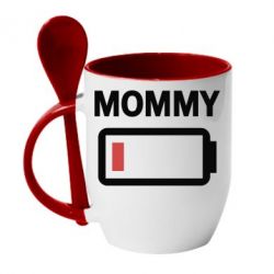 Чашка с ложкой Battery Mom - PrintSalon