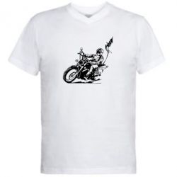 Мужская футболка  с V-образным вырезом Байкер на мотоцикле - PrintSalon