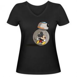 Женская футболка с V-образным вырезом BB-8 and Mickey Mouse - PrintSalon